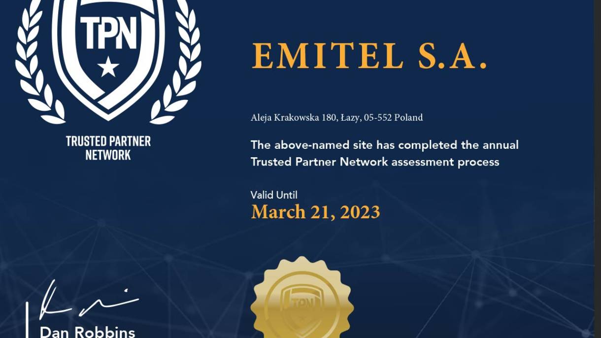 Certyfikat Trusted Partner Network dla Emitel
