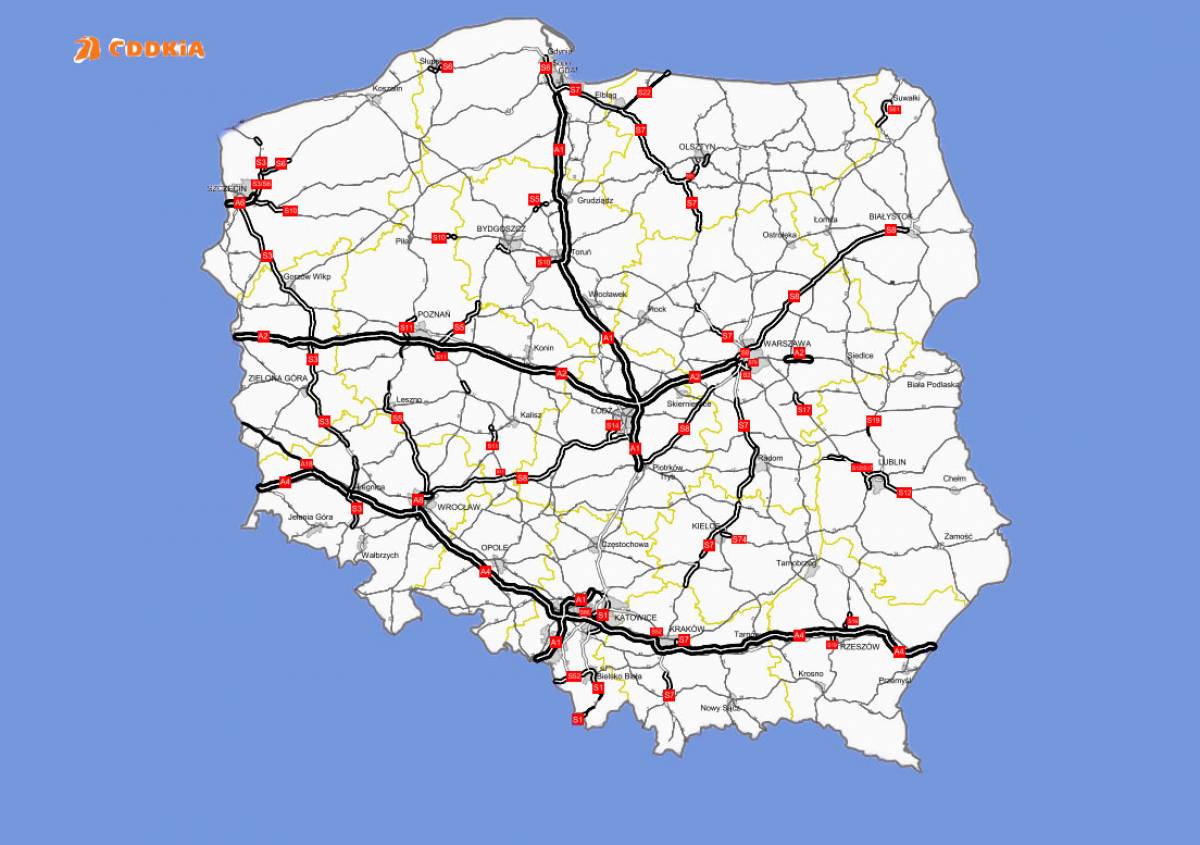 Scieć dróg w Polcse stan na maj 2019